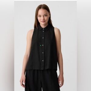 GAP Black Sleeveless Women's Linen Blend Top